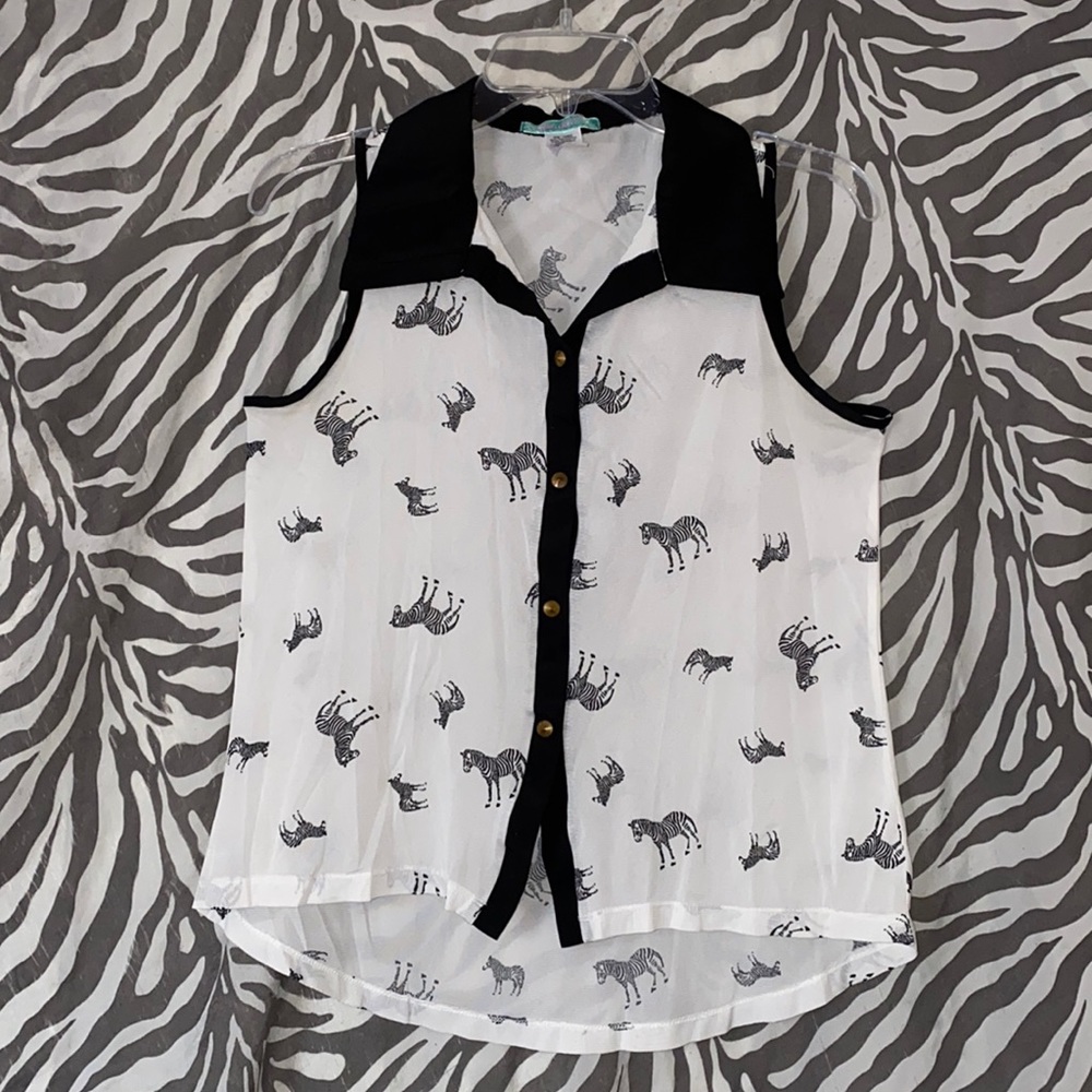 Sheer Zebra Button Down Top